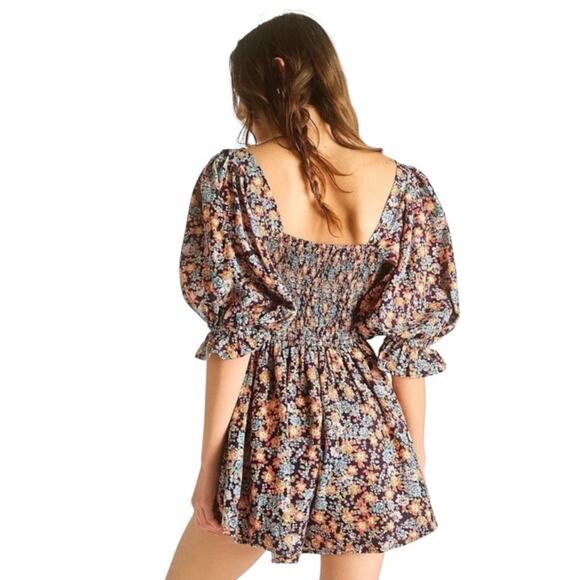 Free People Navy Combo Show Me Loe Floral Square Neck Romper Sz XS NWT - Picture 12 of 14